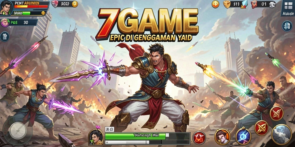Screenshot 7GAME menampilkan serangan spektakuler karakter Fighting.