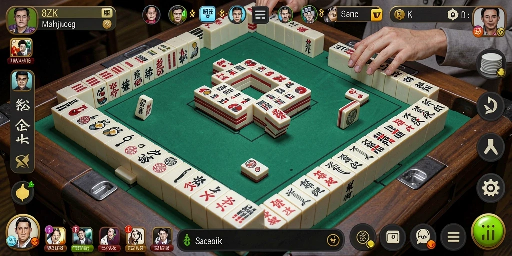 Tampilan gameplay seru di 8ZK dengan desain Mahjong yang menarik.