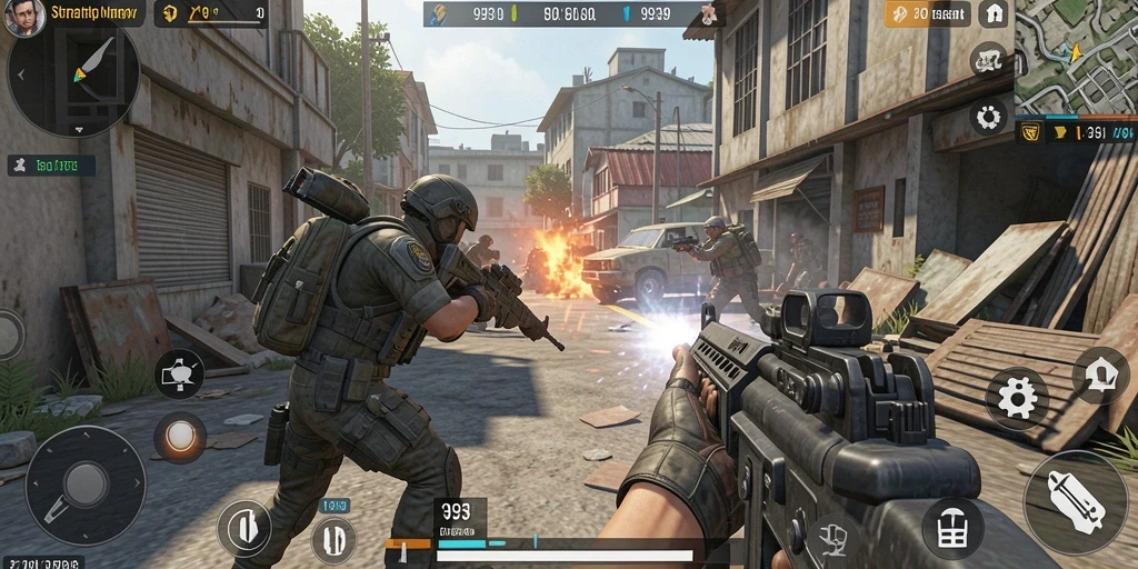 Screenshot gameplay 9939 menunjukkan aksi tembak-menembak seru di TPS.