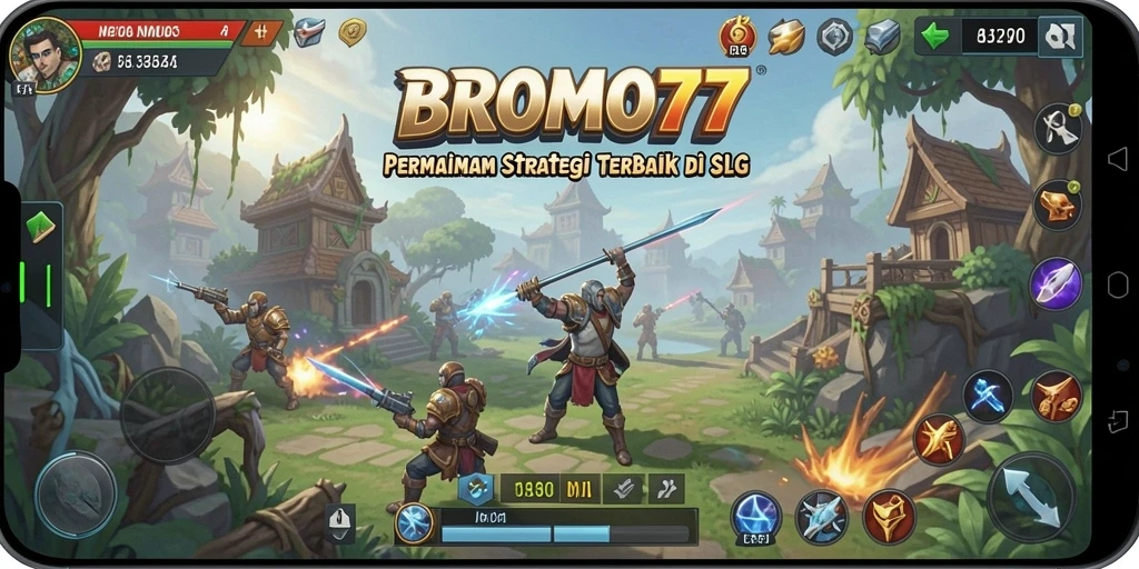 Tangkapan layar gameplay BROMO77 yang menggambarkan aksi strategi mendebarkan.