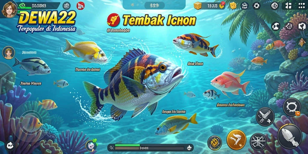 Tampilan gameplay menarik dari DEWA22 saat menembak ikan.