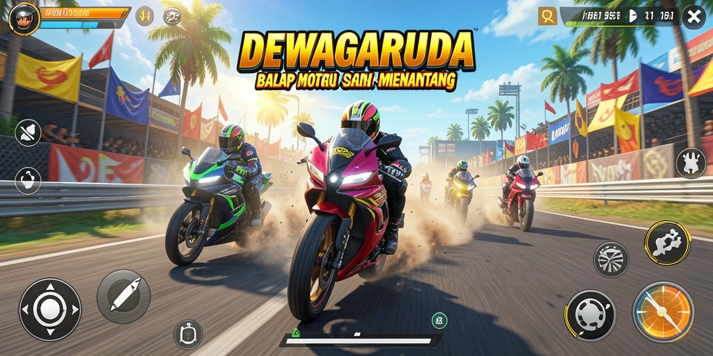 Tampilan gameplay seru balap motor di DEWAGARUDA.