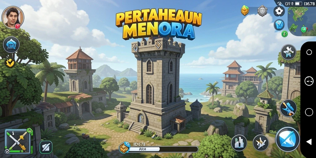 Tampilan menakjubkan dari gameplay ID678 dengan menara pertahanan yang strategis.