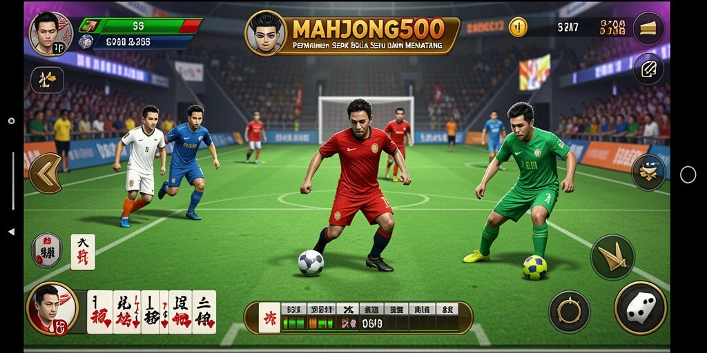 Tampilan aksi seru dari permainan sepak bola di MAHJONG500.