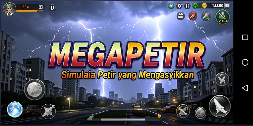 Tampilan gameplay <strong>MEGAPETIR</strong> yang dramatis menunjukkan kekuatan petir.