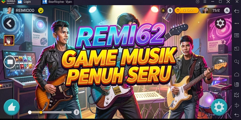 Tampilan gameplay REMI62 dengan berbagai genre musik dan tantangan.