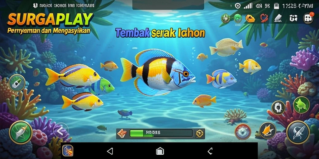 Gameplay SURGAPLAY yang menampilkan perburuan ikan yang seru.