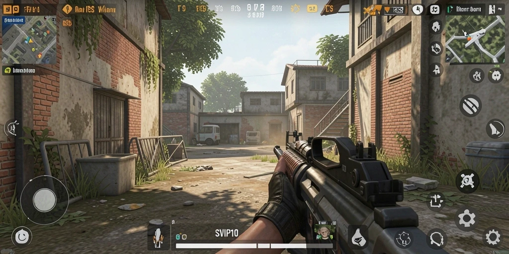 Screenshot gameplay SVIP10 yang menegangkan dengan aksi FPS.